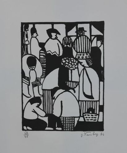 null Johannès VEIMBERG (1918 1982). 
Le marché, 1974
Lithographie signée, datée en...