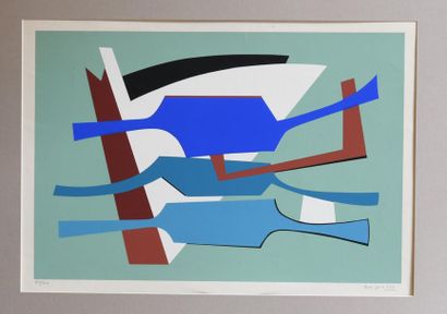 null Alberto MAGNELLI (1888-1971).
Composition sur fond bleu.
Lithographie couleur...