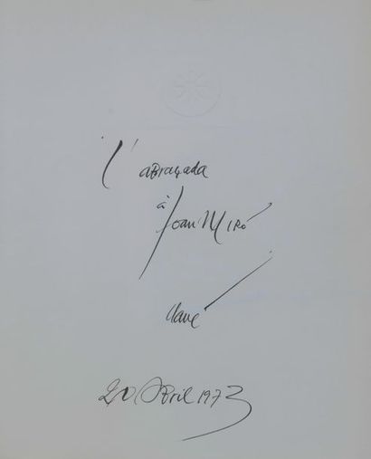 null Antoni CLAVÉ (1913-2005).
"L'abracada à Joan Miro, Clavé, 20 avril 1973".
Gravure...