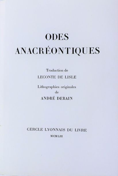 null DERAIN (A.) (1880-1954). 
ANACRÉON. ODES ANACRÉONTIQUES. Lyon, Cercle Lyonnais...