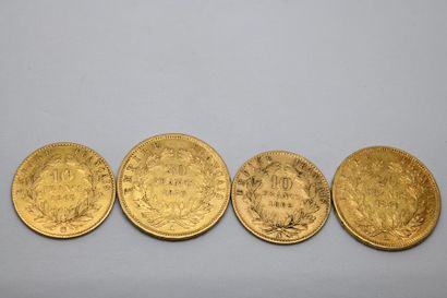 null Lot comprenant : 
- Deux pièces de 20 francs or Napoléon III tête non laurée,...