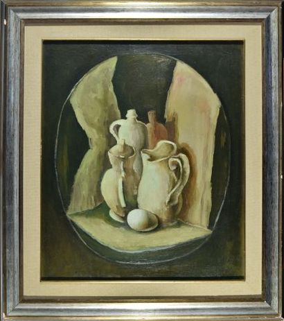 null Franco FREGONESI (XXe)

"L'uovo nell' ovale". 1974

Huile sur toile, monogrammée...