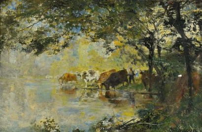 null Charles LACOUR (1862-1941)

Vaches à la rivière 

Huile sur toile signée en...