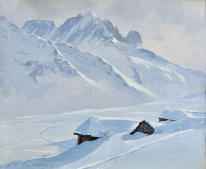  Charles Henry CONTENCIN (1898-1955) 
Sommets et chalets sous la neige 
Huile sur...