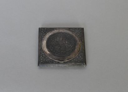 null THAILAND. Square silver powder pot with decoration on the lid of a dancer. 8x8...