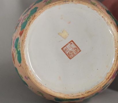 null Chine, XXème siècle. Vase en porcelaine polychrome à décor d’hérons et canards...