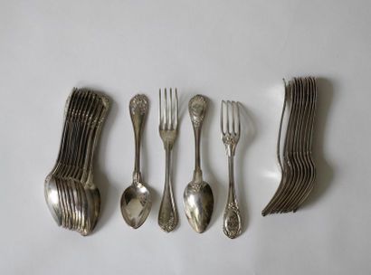 null House PUIFORCAT. Suite of twelve silver cutlery, ribbon model, Louis XVI style,...