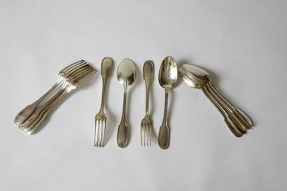 null Suite of six silver cutlery model net ribbon. Hallmark of master goldsmith and...