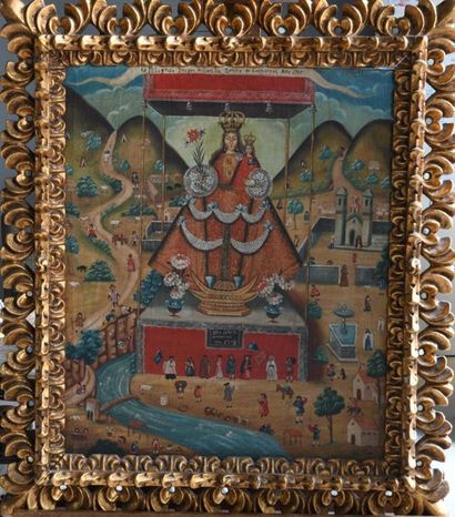 null In the style of the 18th century Cuzco School.
Virgin and Child under a dai...
