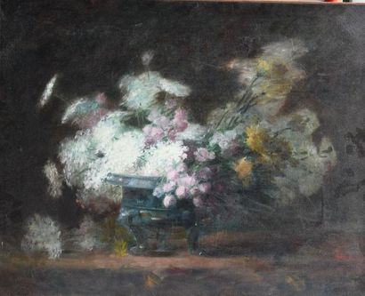 null French school late 19th - early 20th century. Still life with a bouquet of lilacs....