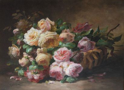 null Roger GODCHAUX (1878-1958). Still life with a basket of roses. 
Oil on canvas,...