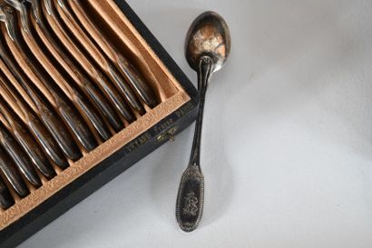 null TETARD Frères Paris. Household silver spatula underlined with nets of pearls...