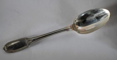 null TETARD Frères Paris. Household silver spatula underlined with nets of pearls...