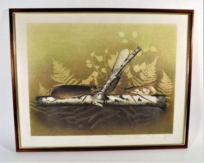 null Framed lithograph in colours signed Charles Gaidy (68 x 53 cms), representing...