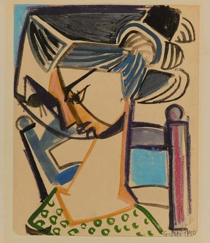 null Frédérique GIUSTI (Née en 1925). Ensemble de deux dessins préparatoires, 1950...