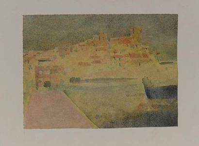 null Frédérique GIUSTI (Née en 1925). Antibes, les remparts. 1983. Aquarelle sur...