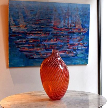 null Studio DILLON SALVIATI à Venise (Editeur)
Grand vase "Ripple" en verre orange...