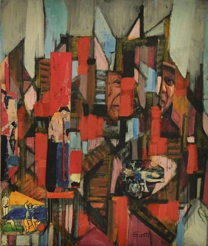 null Frédérique GIUSTI (Née en 1925). Vieil Antibes - Musée Picasso. Huile sur toile...