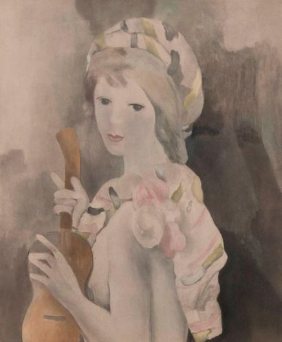 null D'après Marie LAURENCIN (1883-1956). "Jeune fille à la guitare". Lithographie...