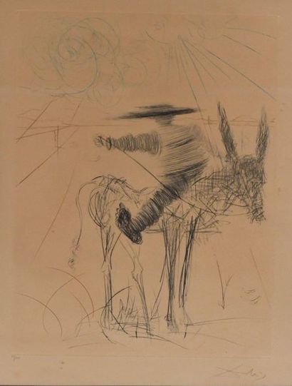 null Salvador DALI (1904-1989). Don Quichotte. Eau-forte couleur, signée et numérotée...