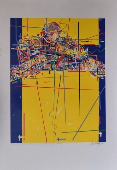 null Gérard LE CLOAREC (né en 1945). Composition à fond jaune. Lithographie, épreuve...