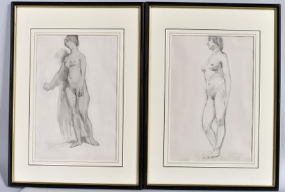 null 20th century school. Two studies of standing female nudes. Charcoals bear a...