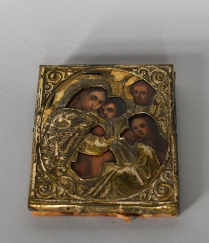 null Icon. Oil on panel, representing the Virgin with the child accompanied by two...