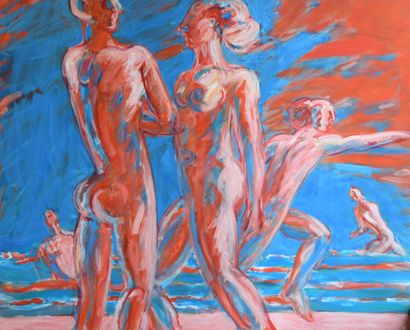 null Jacques PONCET (1921-2012).

La plage, rouge et bleu. (Série Les Baigneuses)

Acrylique...