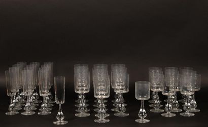 null Baccarat. Crystal glass service with bulbous stem, stamped under the base, comprising:...