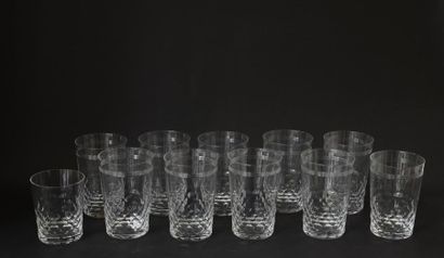 null BACCARAT 10 cut crystal glasses. A smaller glass, similar model, is attached....