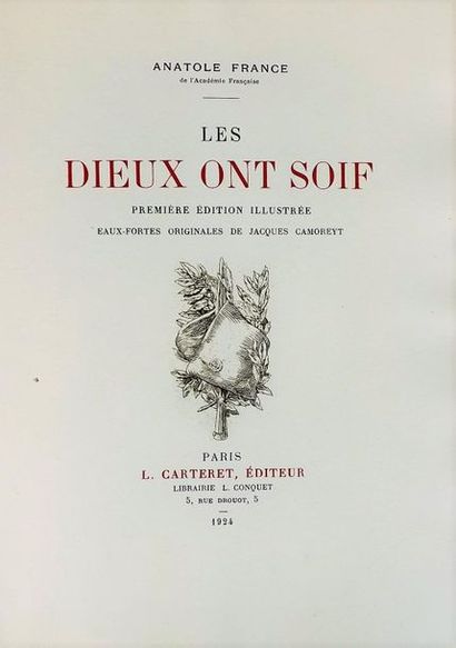 null FRANCE (A.). Les Dieux ont soif. Paris, Carteret, 1924. In-8 en feuilles, sous...