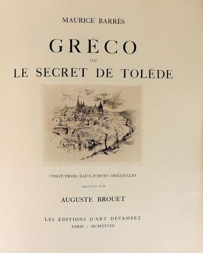 null BARRES (M.). Gréco ou le secret de Tolède. Paris, Devambez, 1928. In-4° en feuilles,...