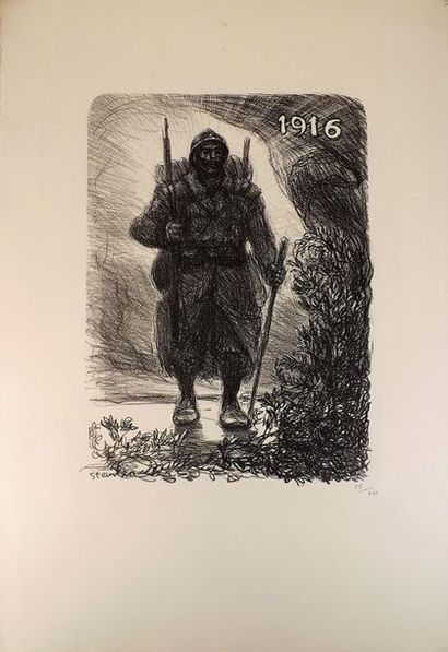 null STEINLEN. Sujets de guerre. 1915-1916. Un fort lot de lithographies de format...