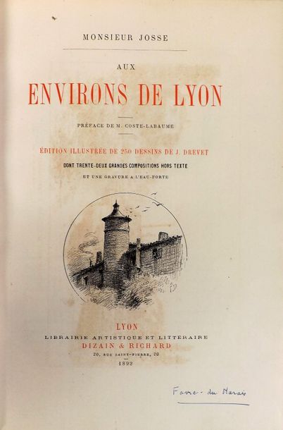 null BLETON (Monsieur Josse). Aux environs de Lyon. Lyon, Dizain, 1892. In-8, demi-maroquin...