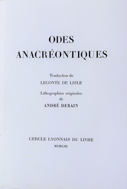 null ANACRÉON. Odes Anacréontiques. Lyon, Cercle Lyonnais du Livre, 1953. In-8 en...