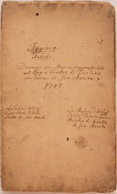 null [GRAUN (Carl Heinrich) – SCHUMANN (G. C.). Iphigénia in Aulide. Opéra manuscrit...
