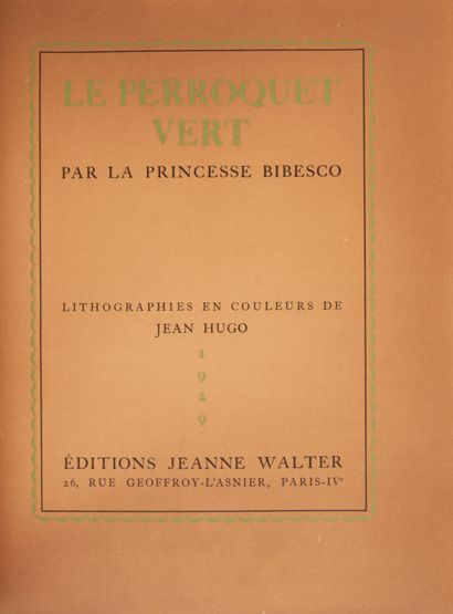 null BIBESCO (Princess Martha). The Green Parrot. Lithographs in colors by Jean Hugo....