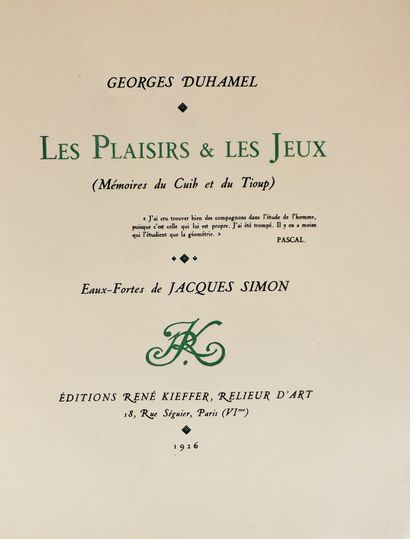 null DUHAMEL (G.). Fables de mon jardin. Paris, Les Bibliophiles Franco-Suisses,...