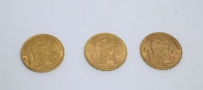 null France. Trois pièces 20F or au génie, 1895 (x2) et 1875. 



Lot vendu sur désignation,...