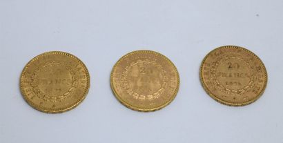 null France. Three 20F gold genie coins, 1895 (x2) and 1875. 



Lot sold on designation,...