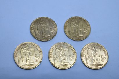 null France. 5 pièces 20Fr or au génie, 1886 (x1), 1877 (x1), 1897 (x1) et 1893 (x2)



Lot...