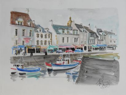 null MICHEL PELLETIER (NE en 1943). 

Port Breton et Place provençale. 

Deux aquarelles...