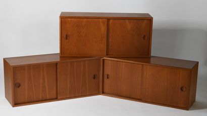 null Hansen Guldborg for HG Furniture. 

Set of 3 wall shelves with sliding panels....