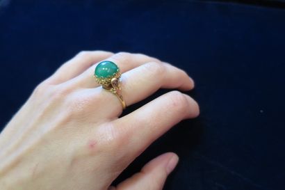 null Bague reverso ornée d'une sphère composée d'un côté d'un cabochon œil-de-tigre...