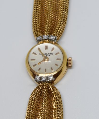 null Bracelet-montre de dame de la Maison Alex Hüning, Genève tout or jaune 750 ‰....