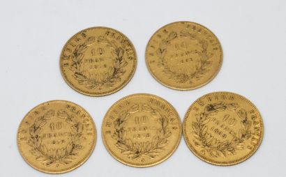 null 
FRANCE. Cinq pièces de 10 Francs or. 1856 (x2) et 1959 (x3)