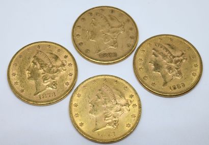 null USA.Quatre pièces 20 dollars or. 1873 (x2), 1883 et 1889