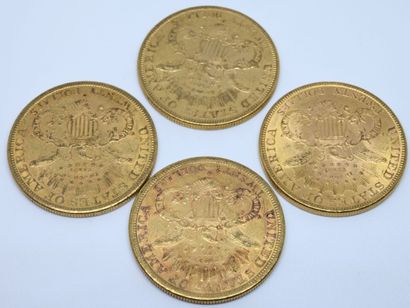 null USA. Quatre pièces 20 dollars or. 1878, 1879, 1883 et 1899.