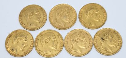 null 
FRANCE. Sept pièces de 20 Francs or. 1855, 1856, 1857, 1860, 1965, 1867 (x...