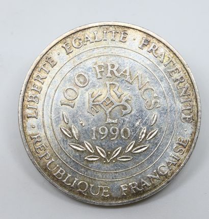 null FRANCE. Une pièce 100 Francs argent. 1990, tête de Charlemagne